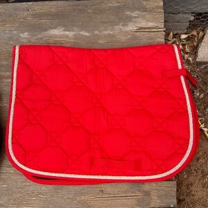 Red Quilted Saddle Pad with Gold Trim